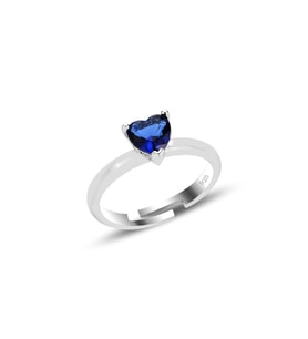 Gümüş rodyumlu safir taşlı brilliant ayarlamalı kalp yüzük SGTL12526LACIVERT
