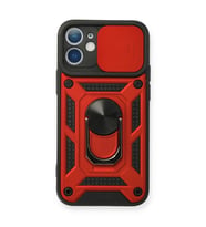 Apple iPhone 12 Mini Kılıf Pars Lens Yüzüklü Silikon - Kırmızı