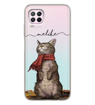 Huawei Atkılı Kedi Tasarımlı Şeffaf Telefon Kılıfı