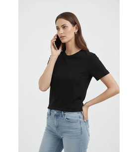 Bisiklet Yaka Tişört Regular Kalıp Basic Pamuklu Günlük Kullanım T-shirt - Siyah