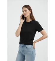 Bisiklet Yaka Tişört Regular Kalıp Basic Pamuklu Günlük Kullanım T-shirt - Siyah