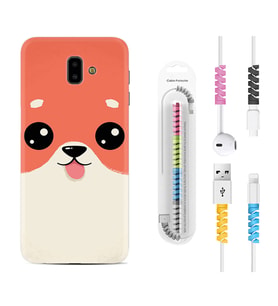 Samsung J6 Plus J7 Prime J7 Pro M20 Kılıf Kablo Koruma Spiral Silikon Sevimli Köpek 1731