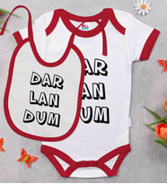 BK Kids Darlandum Tasarımlı Kırmızı Bebek Body Zıbın ve Mama Önlüğü Hediye Seti-2