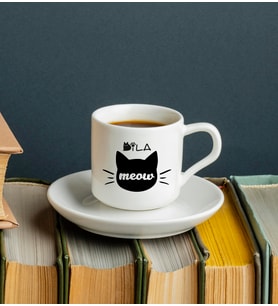Meow Kedi Tasarımlı Türk Kahvesi Fincanı Kişiye Özel