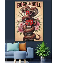 Kırmızı Yılan Rock Müzik Dekoratif Kanvas - Mdf Ahşap Tablo
