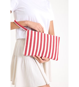 Premium Kadın Pamuk Dokuma Astarlı Renkli Clutch Portföy El Çantası (Kırmızı)