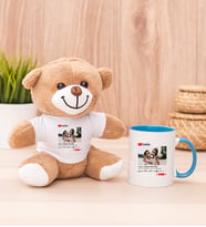 Kişiye Özel Youtube Tasarım Fotoğraflı Peluş Ayı ve Mavi Kupa