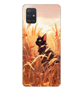 Samsung Galaxy A51 Uyumlu Doğa ve Kedi Tasarımlı Şeffaf Telefon Kılıfı