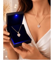 Pembe Taşlı Kalp Tasarımlı Gold Kadın Kolye Premium Işıklı Kutulu (BJ)