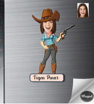 Kişiye Özel Kovboy Kadın Ahşap Magnet -1