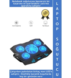 Premium Süper Güçlü 5 Fan Notebook Dizüstü Bilgisayar RGB Işıklı Ayarlanabilir Laptop Soğutucu Fan