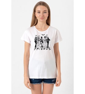 Halloween Friends Beyaz Kadın Bisikletyaka Tshirt