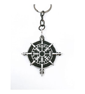 Pusula Tasarımlı Vegvisir Viking Temalı Gümüş Renk Metal Anahtarlık - İskandinav Mitolojisi Şans Tıl
