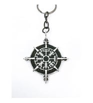 Pusula Tasarımlı Vegvisir Viking Temalı Gümüş Renk Metal Anahtarlık - İskandinav Mitolojisi Şans Tıl
