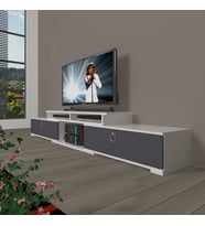 Decoraktiv Flex 130 Mdf Gold Tv Ünitesi Tv Sehpası - Beyaz Antrasit (Beyaz - Antrasit)