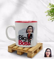 BK Gift Kişiye Özel Kadın Big Boss Karikatürlü İçi Kırmızı Renkli Kupa Bardak Model 2