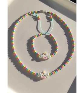 Unicorn Figürlü Kolye ve Bileklik Çocuk Takım