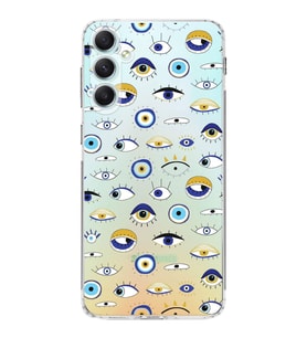 PrintiFy Samsung Galaxy A34 ile Uyumlu Nazar Boncuğu 2 Baskılı Kamera Korumalı Şeffaf Silikon Kılıf