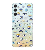 PrintiFy Samsung Galaxy A34 ile Uyumlu Nazar Boncuğu 2 Baskılı Kamera Korumalı Şeffaf Silikon Kılıf
