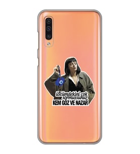 Samsung Galaxy A70 Uyumlu Kem Göz ve Nazar Tasarımlı Şeffaf Telefon Kılıfı