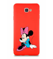 Samsung Galaxy J7 Prime 2 Soft Premier Kapak Minnie Mouse-E Tasarımlı Silikon Kılıf - Kırmızı (Şeffaf)