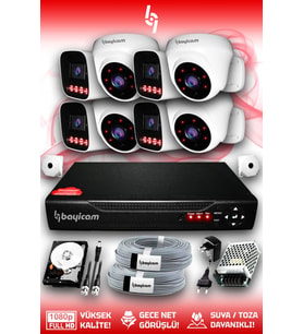 Bayicam 8 Kameralı Zebra 4 İç Kamera Set 1 TB 5 MP Full HD Gece Görüşlü Güvenlik Kamerası Sistemi