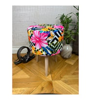 Pembe Çiçekli Puf Oturan Bench Tabure Koltuk