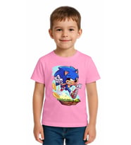 Unisex Sonic Baskılı Çocuk Tişört pamuklu penye kumaş (Pembe)