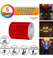 Reflektörlü Reflektif Fosforlu Şerit Bant Petekli Reflekte İkaz Bandı 5 cm x 5 Metre Kırmızı (Standart)