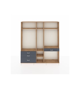 Arges Dolap 7 Raflı 4 Çekmeceli 3 Askılı 220x30x243 Çam-Çam/Antrasit