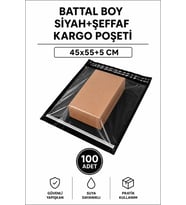 Battal Boy Siyah Şeffaf Kargo Poşeti 45x55+5 Cm 100 Adet