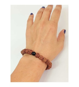 Obsidyen Taşlı Rudraksha Tohum Unisex Bileklik 8mm
