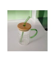 Bambu Kapaklı Cam Pipetli Kupa 420 ml
