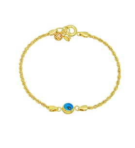 Barika Jewelry Kadın 14 Ayar Altın Nazar Boncuklu Halat Burgu Bileklik