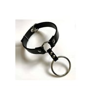 Büyük Ve Küçük Halka Detaylı Ayarlı Deri Choker (Siyah)
