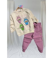 Labubu Desenli Kız Çocuk Pembe Renk Eşofman Takım 2 li Set