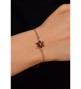 Yakut Taşlı Rose Lotus Çiçeği Gümüş Bileklik