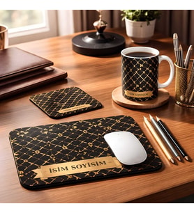 Kişiye Özel Hediye Seti  Kupa Bardak + Mouse Pad + Bardak Altlığı (3’lü Set)