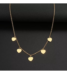 Kişiye Özel 925 Ayar Gümüş Çoklu Kalp Kolye (Gold)