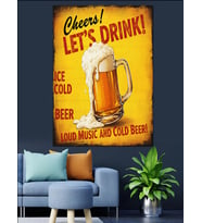 Bira İle Kutlama Vintage Reklam Afişi  Dekoratif Kanvas - Mdf Ahşap Tablo