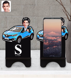 BK Gift Kişiye Özel Plakalı Erkek Renault Captur Karikatürlü Ahşap Biblo Telefon Standı-1