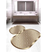 Dijital Baskılı Kaymaz Taban Yıkanabilir Oval 2'li Klozet Takımı Banyo Paspası NOKZ-SD-722 (Gold)