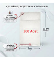 300 Adet Demlik İçi Çay Filtresi Körüklü Kapaklı Çay Süzgeci Boş Demlik Poşeti Bonesi 9x20 cm ((300 Lü) Bitki Kış Çay Demleme