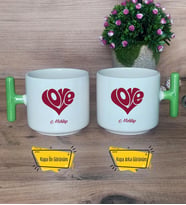 Love Sevgili Kupa Bardak T Yeşil Kulplu Sevgiliye Sevgililer Günü Hediyesi