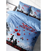Lastikli Çarşaflı %100 Pamuk Saten Çift Kişilik Nevresim Takımı Love Balloon