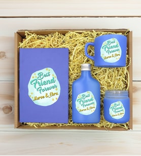 BK Gift Kişiye Özel İsimli DTF Best Friend Temalı Mavi Defter & Kahve Fincanı & Kolonya & Mum Hediye Seti-2, Arkadaşa Hediye, Doğum Günü Hediyesi
