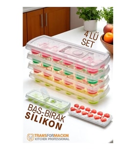 Buz Kalıbı - Bas-Bırak Kapaklı Silikon Buz Kalıbı 4 lü SET 721815