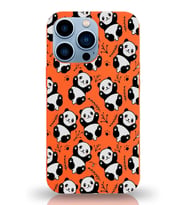 Apple iPhone 13 Pro Max Uyumlu Lansman Kılıf Panda Tasarımlı İçi Kadife Kapak-Turuncu (Şeffaf)