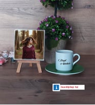 İsme Özel Fotoğraflı Dekoratif Taş, Ahşap Altlıklı Türk Kahvesi Fincanı Hediye (Model 9)