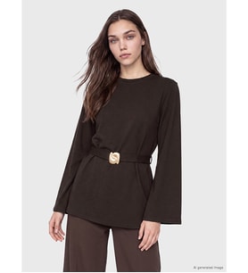 LCW Modest Kahverengi Kemerli Soft Touch Kadın Sweatshirt Tunik